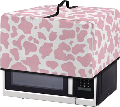 Cow Print Pink White Microwave Oven Dust Cover Non-Slip Microwave Oven Dust Cover Case Splash Proof Heat-Resistant Machine Protector with Top Handle, S