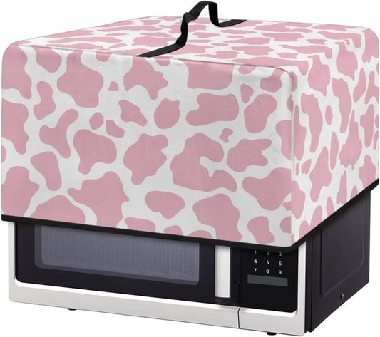 Cow Print Pink White Microwave Oven Dust Cover Non-Slip Microwave Oven Dust Cover Case Splash Proof Heat-Resistant Machine Protector with Top Handle, S