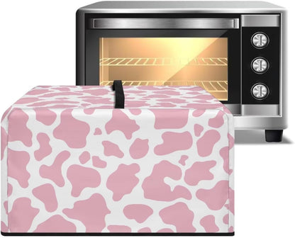 Cow Print Pink White Microwave Oven Dust Cover Non-Slip Microwave Oven Dust Cover Case Splash Proof Heat-Resistant Machine Protector with Top Handle, S