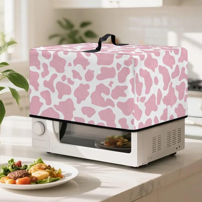 Cow Print Pink White Microwave Oven Dust Cover Non-Slip Microwave Oven Dust Cover Case Splash Proof Heat-Resistant Machine Protector with Top Handle, S