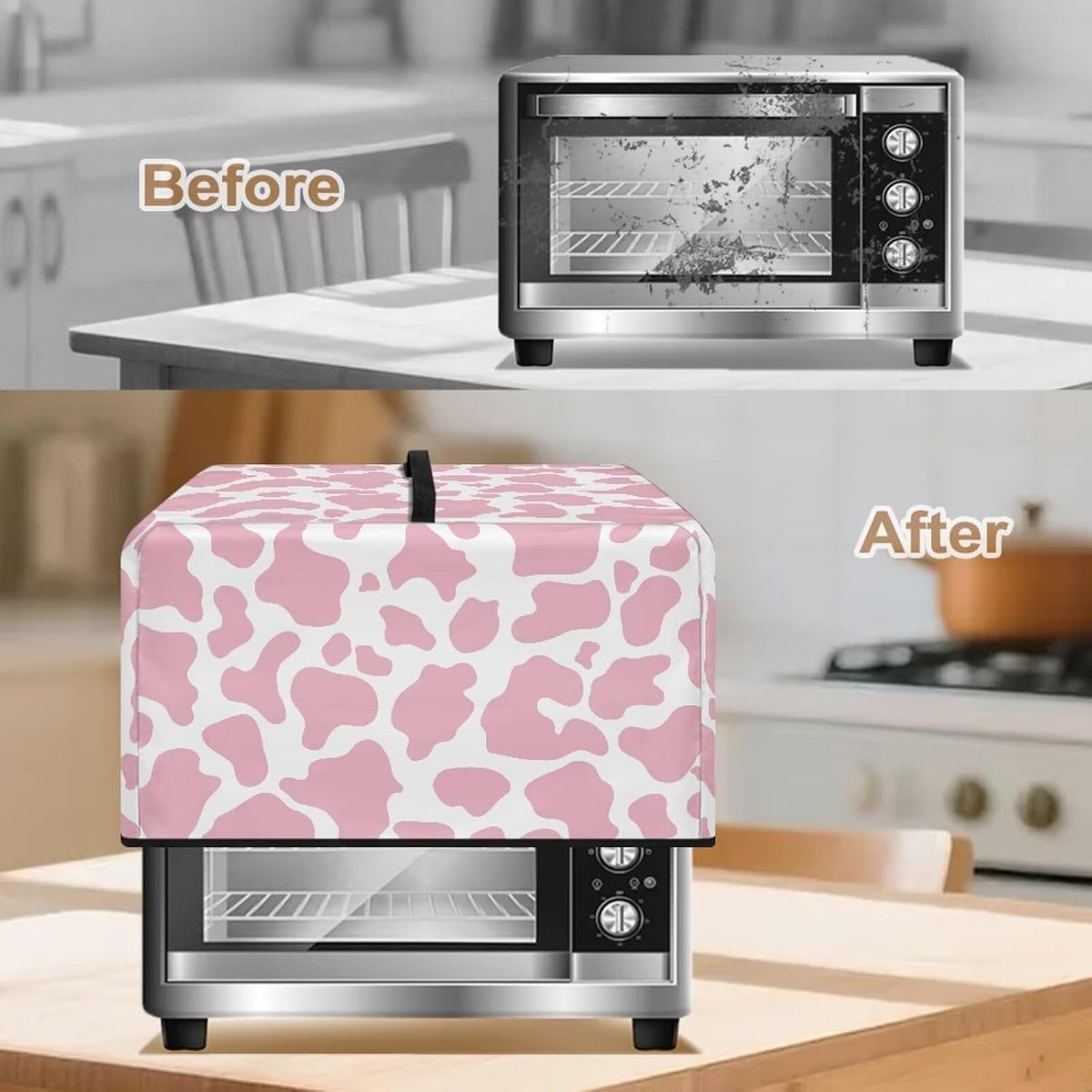 Cow Print Pink White Microwave Oven Dust Cover Non-Slip Microwave Oven Dust Cover Case Splash Proof Heat-Resistant Machine Protector with Top Handle, S