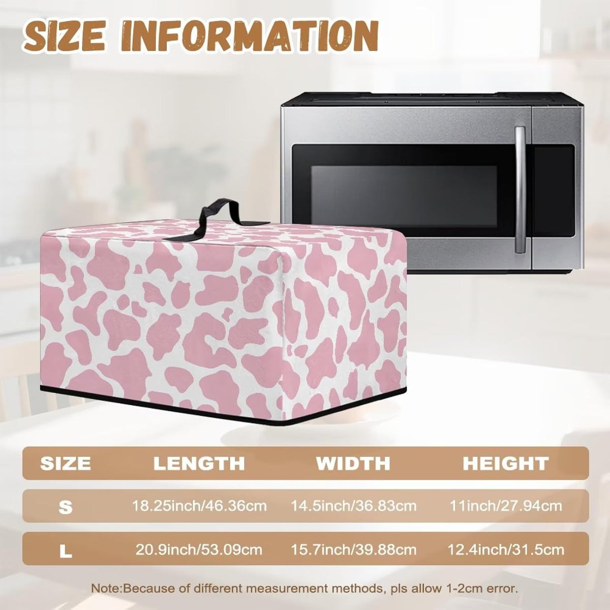Cow Print Pink White Microwave Oven Dust Cover Non-Slip Microwave Oven Dust Cover Case Splash Proof Heat-Resistant Machine Protector with Top Handle, S