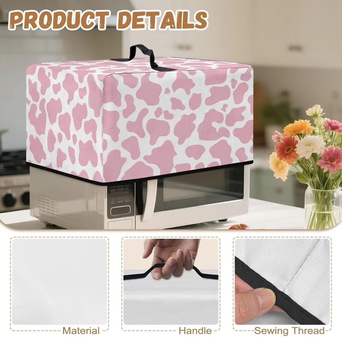 Cow Print Pink White Microwave Oven Dust Cover Non-Slip Microwave Oven Dust Cover Case Splash Proof Heat-Resistant Machine Protector with Top Handle, S