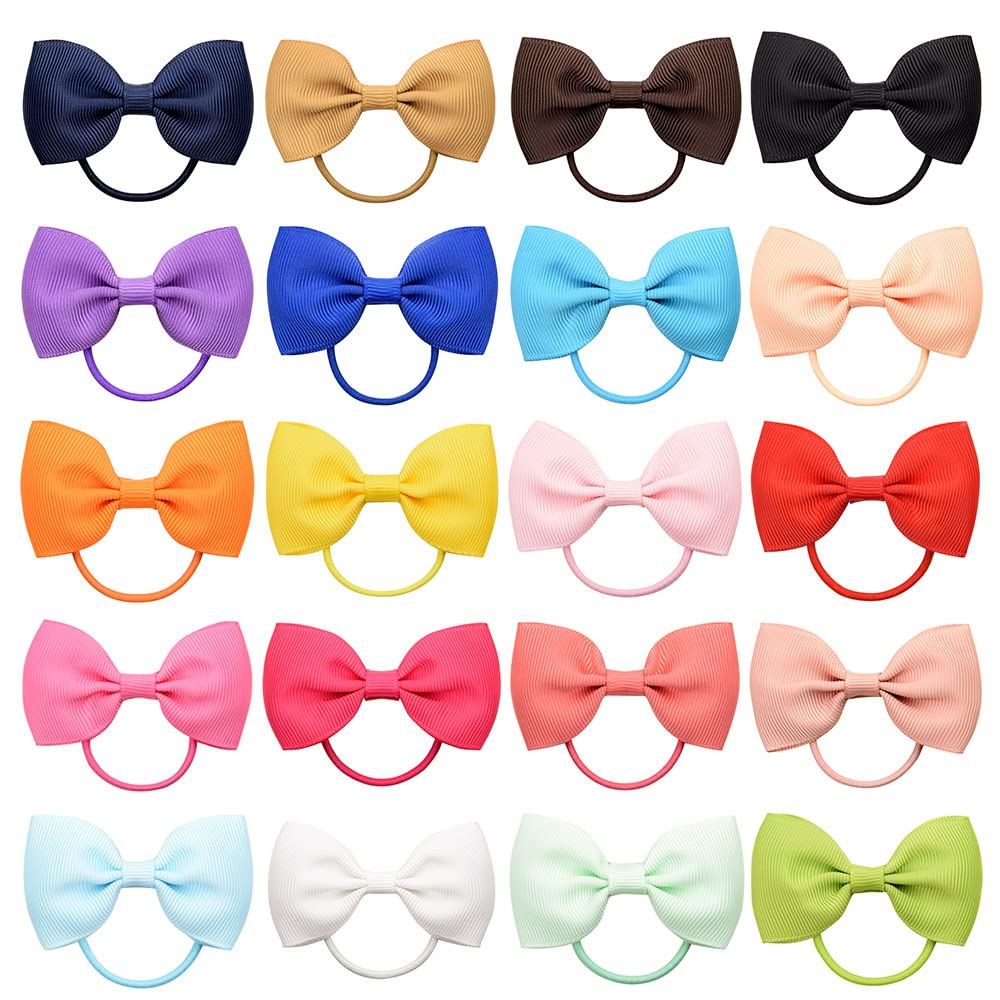 20Pcs Baby Girl Toddlers Hair Bows, Mini Elastic Hair Ties Accessories Bow Ponytail Holder Rubber Hair Bands for Girls Kids Teens (Pink, One Size)