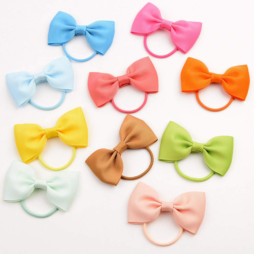 20Pcs Baby Girl Toddlers Hair Bows, Mini Elastic Hair Ties Accessories Bow Ponytail Holder Rubber Hair Bands for Girls Kids Teens (Pink, One Size)