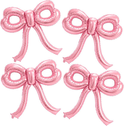 4 Pcs Pink Bow Balloons Bow Party Decorations for Girl Women Pink Bow Birthday Decorations Giant Foil Balloon for Baby Shower Bridal Engagement Wedding Decor Bachelorette Party Supplies