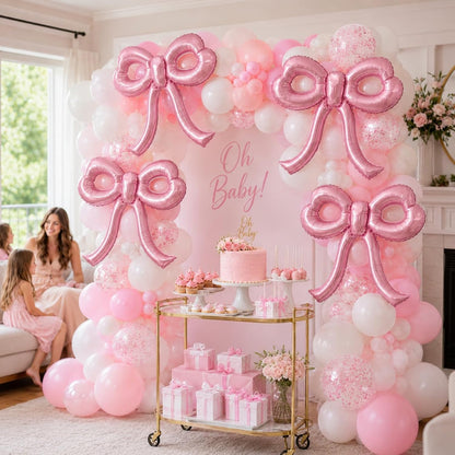 4 Pcs Pink Bow Balloons Bow Party Decorations for Girl Women Pink Bow Birthday Decorations Giant Foil Balloon for Baby Shower Bridal Engagement Wedding Decor Bachelorette Party Supplies