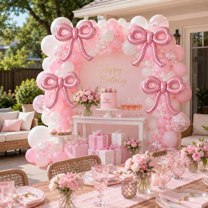 4 Pcs Pink Bow Balloons Bow Party Decorations for Girl Women Pink Bow Birthday Decorations Giant Foil Balloon for Baby Shower Bridal Engagement Wedding Decor Bachelorette Party Supplies