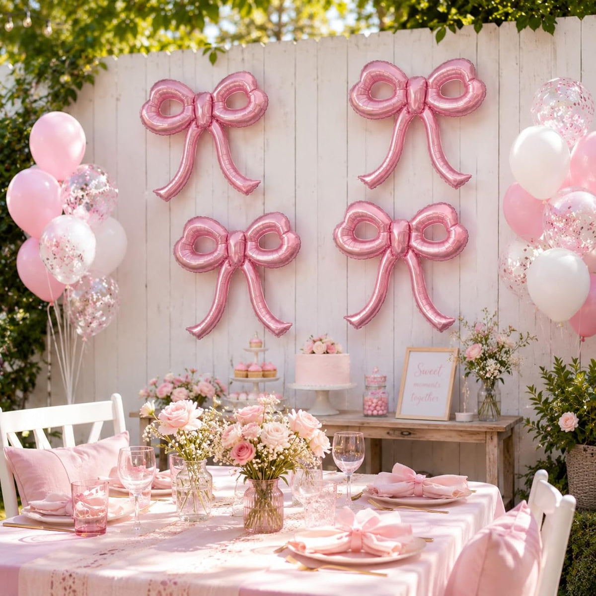 4 Pcs Pink Bow Balloons Bow Party Decorations for Girl Women Pink Bow Birthday Decorations Giant Foil Balloon for Baby Shower Bridal Engagement Wedding Decor Bachelorette Party Supplies