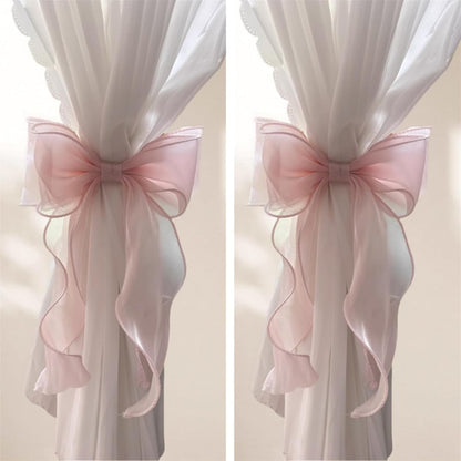 2-Pack Pink Silky Bow Curtain Tiebacks Coquette French Soft