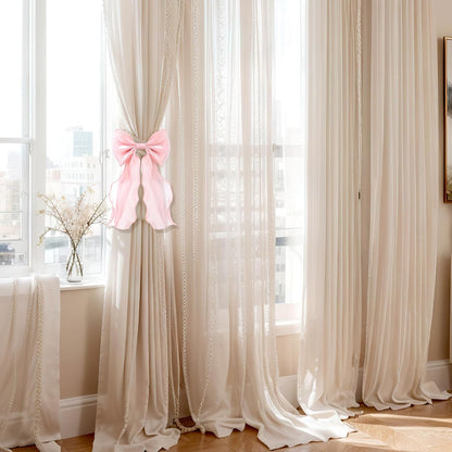 2-Pack Pink Silky Bow Curtain Tiebacks Coquette French Soft