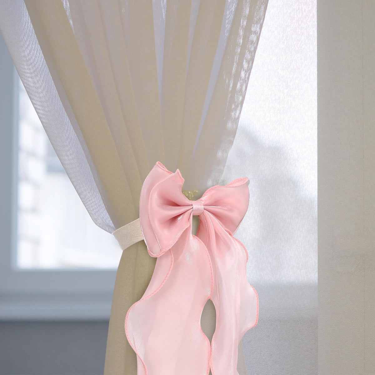 2-Pack Pink Silky Bow Curtain Tiebacks Coquette French Soft