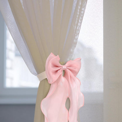 2-Pack Pink Silky Bow Curtain Tiebacks Coquette French Soft