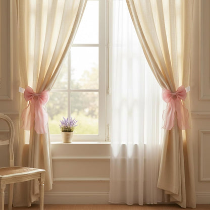 2-Pack Pink Silky Bow Curtain Tiebacks Coquette French Soft