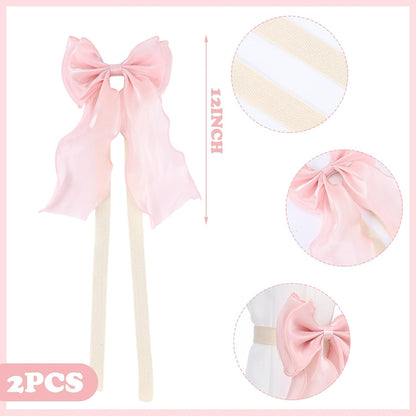 2-Pack Pink Silky Bow Curtain Tiebacks Coquette French Soft