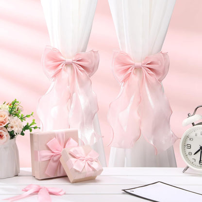 2-Pack Pink Silky Bow Curtain Tiebacks Coquette French Soft