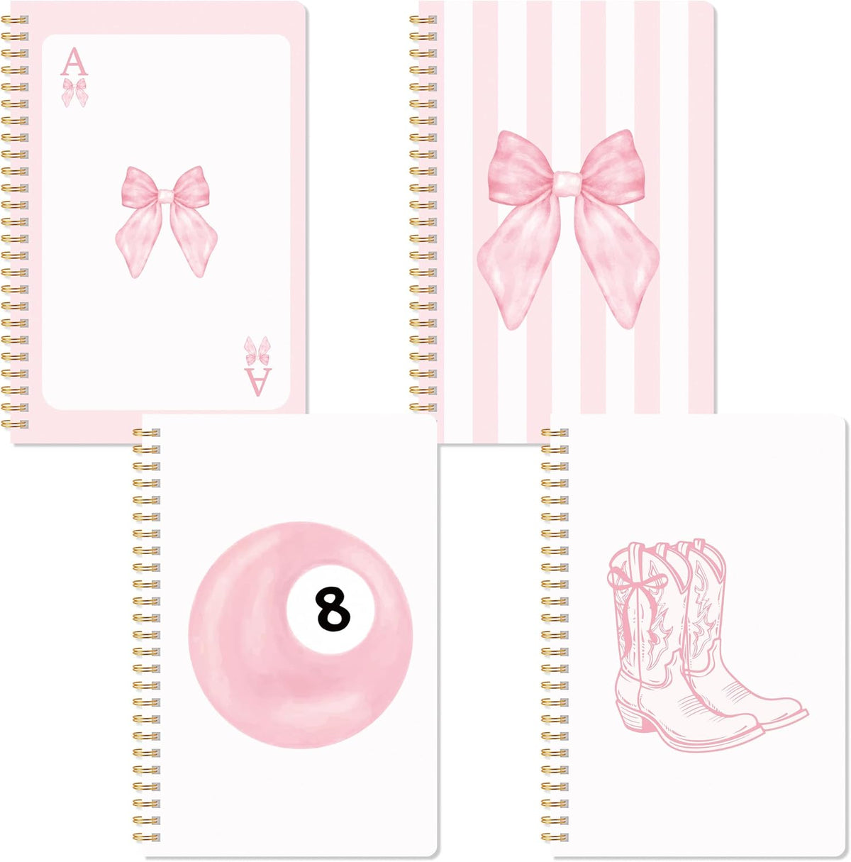 Pink Spiral Journal Notebook, 4 Pcs A5 Watercolor Coquette Notebook