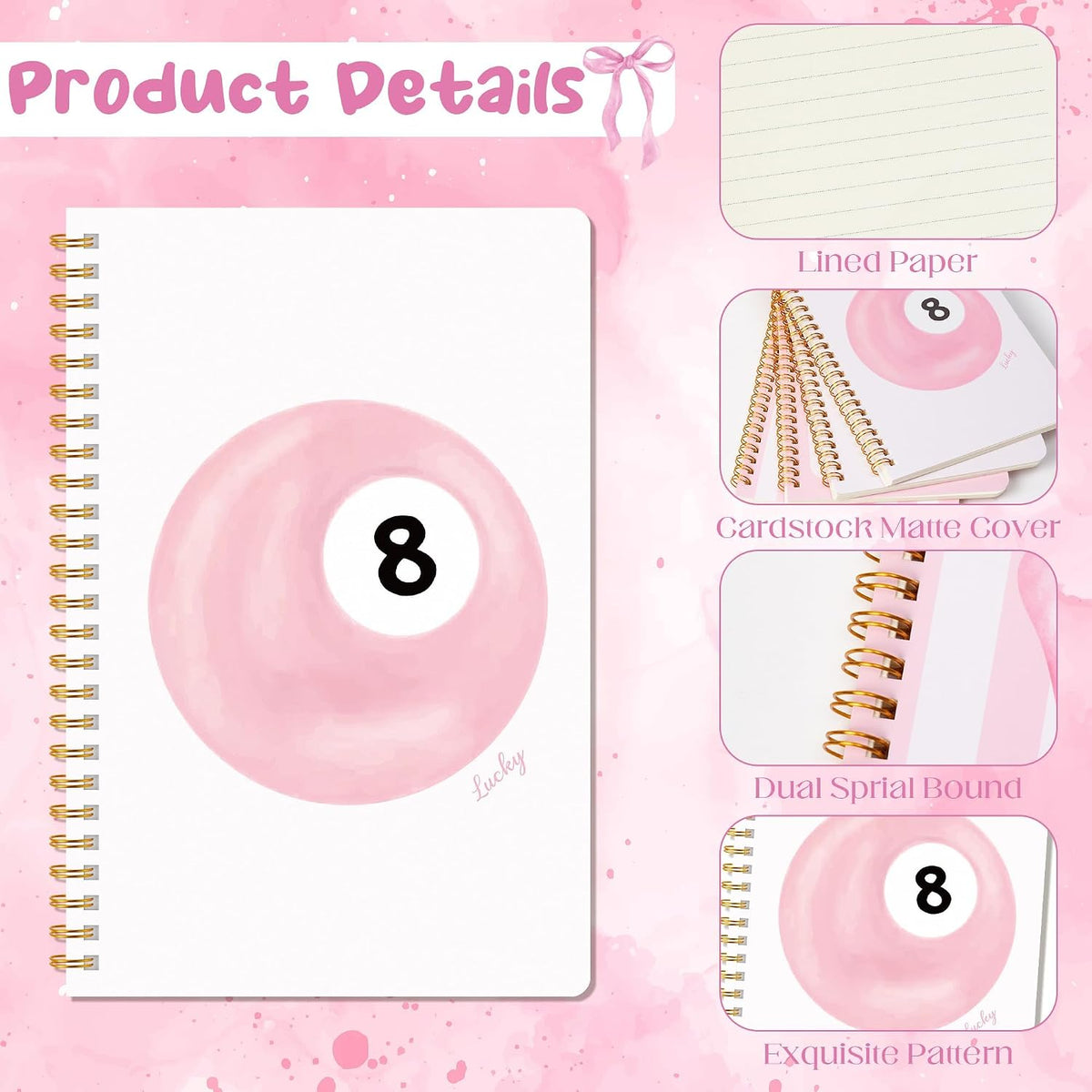 Pink Spiral Journal Notebook, 4 Pcs A5 Watercolor Coquette Notebook