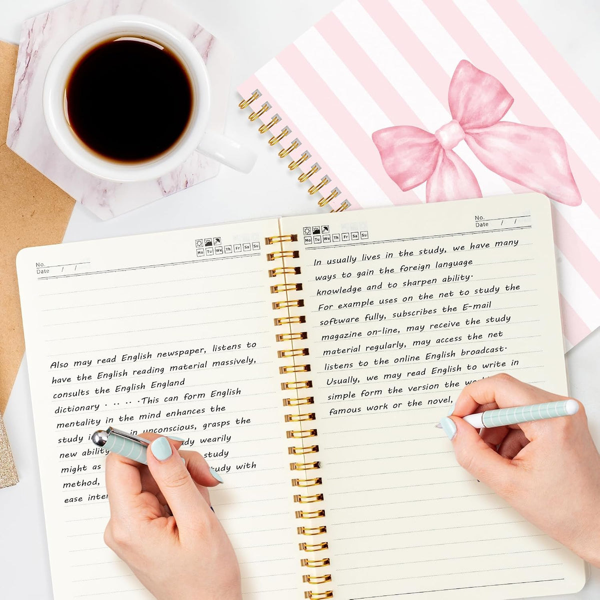 Pink Spiral Journal Notebook, 4 Pcs A5 Watercolor Coquette Notebook