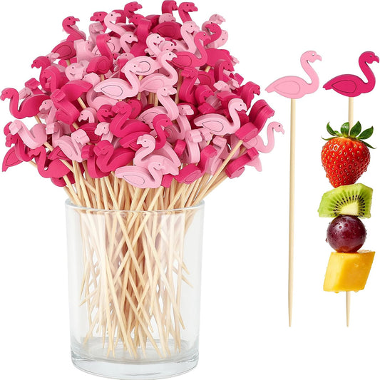 100PCS Pink Flamingo Cocktail Picks, Decorative Toothpicks for Appetizers
