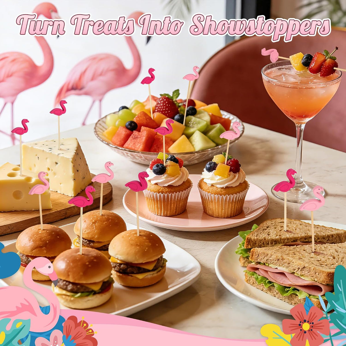 100PCS Pink Flamingo Cocktail Picks, Decorative Toothpicks for Appetizers