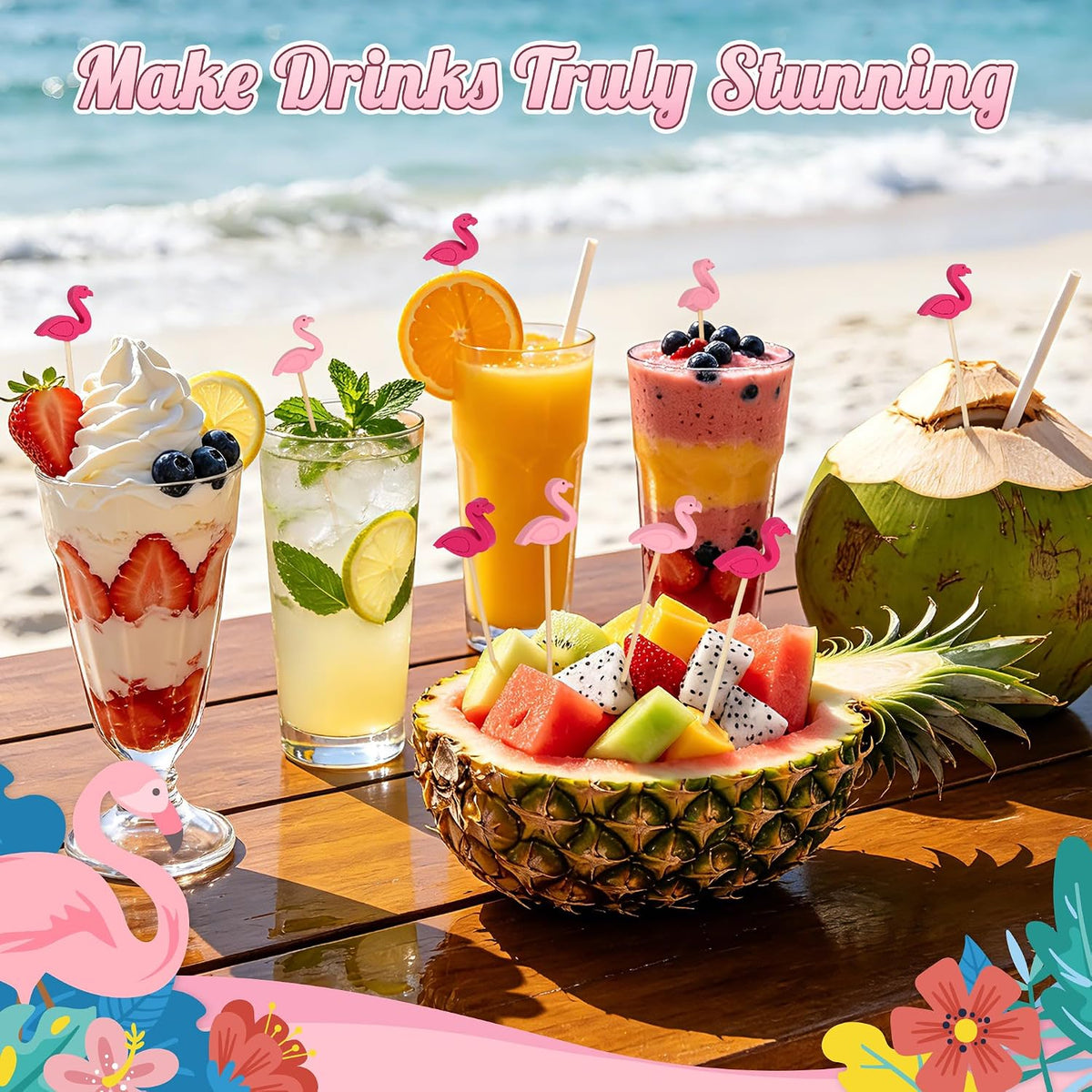 100PCS Pink Flamingo Cocktail Picks, Decorative Toothpicks for Appetizers
