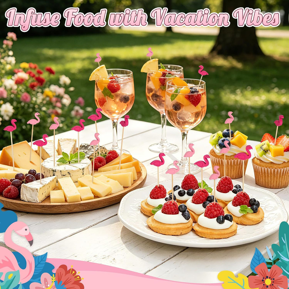 100PCS Pink Flamingo Cocktail Picks, Decorative Toothpicks for Appetizers