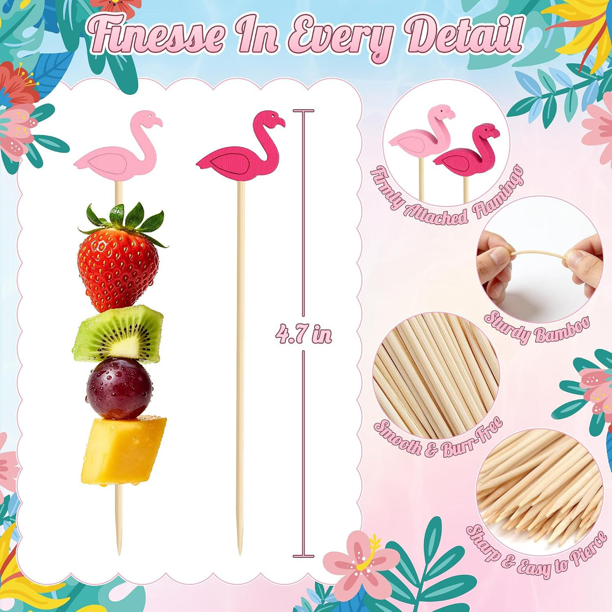 100PCS Pink Flamingo Cocktail Picks, Decorative Toothpicks for Appetizers