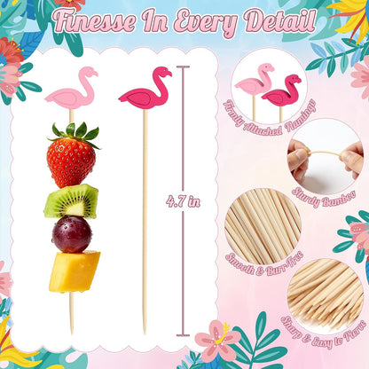 100PCS Pink Flamingo Cocktail Picks, Decorative Toothpicks for Appetizers