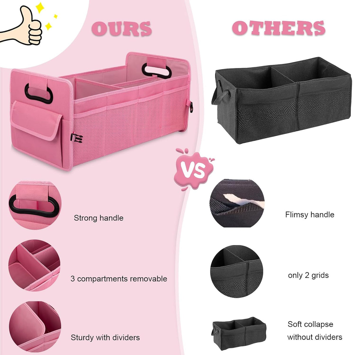 Car Trunk Organizer, Collapsible Car Organizers and Storage Pink