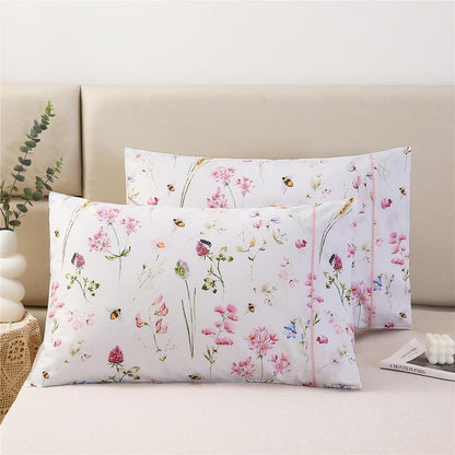 100% Cotton Botanical Floral Pillowcases Set of 2 Standard Size