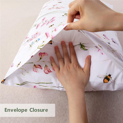 100% Cotton Botanical Floral Pillowcases Set of 2 Standard Size