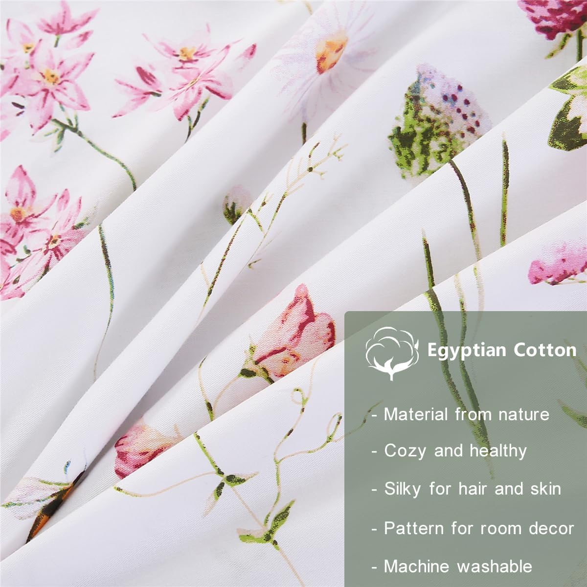 100% Cotton Botanical Floral Pillowcases Set of 2 Standard Size