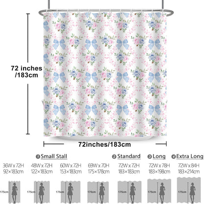 Coquette Blue Bow Shower Curtain,Preppy Style,Pink and Blue72x72Inch