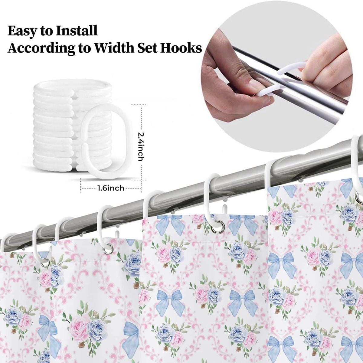 Coquette Blue Bow Shower Curtain,Preppy Style,Pink and Blue72x72Inch