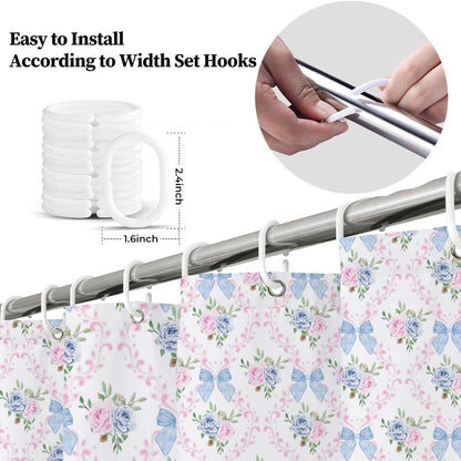 Coquette Blue Bow Shower Curtain,Preppy Style,Pink and Blue72x72Inch