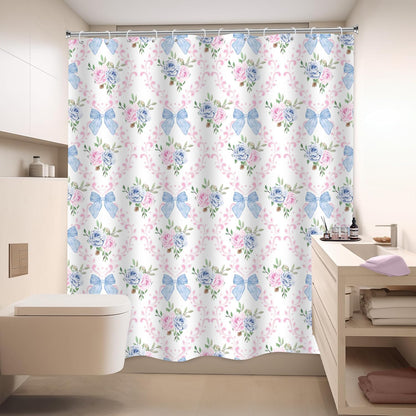 Coquette Blue Bow Shower Curtain,Preppy Style,Pink and Blue72x72Inch