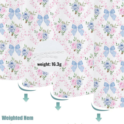 Coquette Blue Bow Shower Curtain,Preppy Style,Pink and Blue72x72Inch