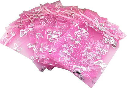 Wholesale 100PCS Organza Bag Butterfly Design Wedding Pouches Jewelry Packaging Bags (Pink, 5x7 (13x18cm))
