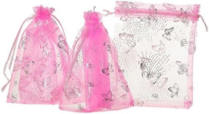 Wholesale 100PCS Organza Bag Butterfly Design Wedding Pouches Jewelry Packaging Bags (Pink, 5x7 (13x18cm))