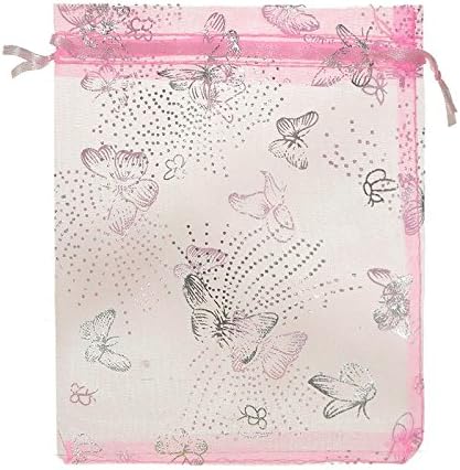 Wholesale 100PCS Organza Bag Butterfly Design Wedding Pouches Jewelry Packaging Bags (Pink, 5x7 (13x18cm))