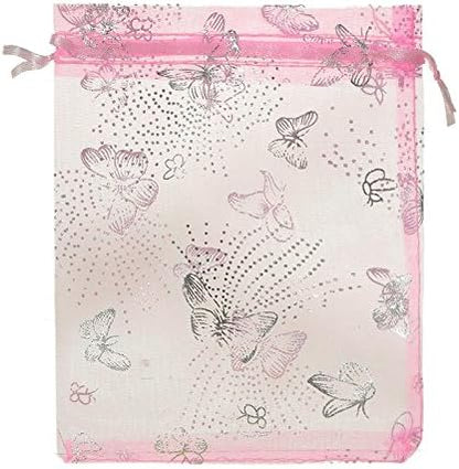 Wholesale 100PCS Organza Bag Butterfly Design Wedding Pouches Jewelry Packaging Bags (Pink, 5x7 (13x18cm))