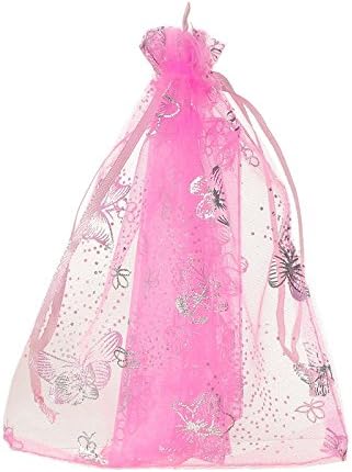 Wholesale 100PCS Organza Bag Butterfly Design Wedding Pouches Jewelry Packaging Bags (Pink, 5x7 (13x18cm))