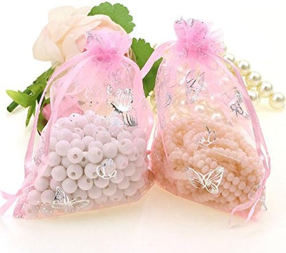 Wholesale 100PCS Organza Bag Butterfly Design Wedding Pouches Jewelry Packaging Bags (Pink, 5x7 (13x18cm))