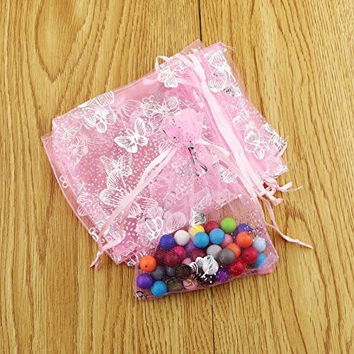 Wholesale 100PCS Organza Bag Butterfly Design Wedding Pouches Jewelry Packaging Bags (Pink, 5x7 (13x18cm))