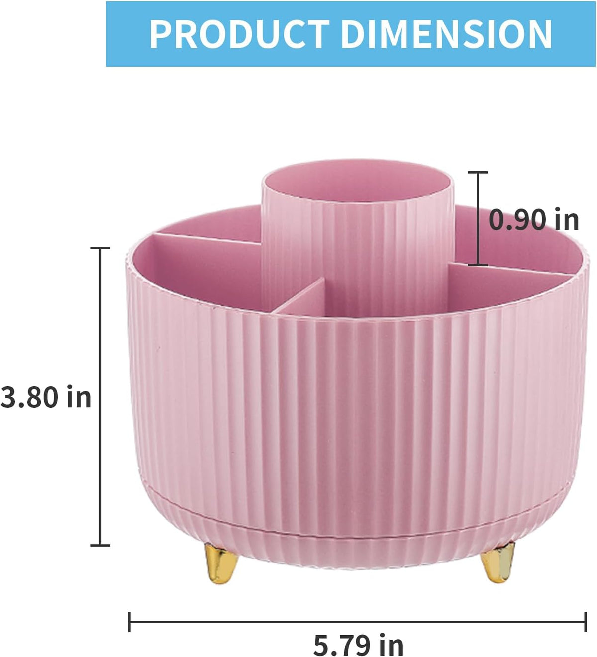 Desk Organizer, 360-Degree Rotating Pen Holder, Desk Organizers and Accessories with 5 Compartments Pencil Organizer, Art Supply Storage Box Caddy for Office, Home(Pink)