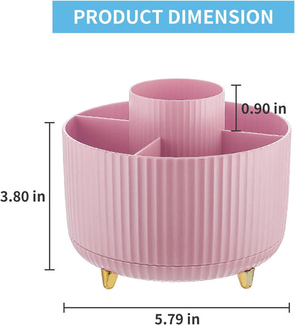 Desk Organizer, 360-Degree Rotating Pen Holder, Desk Organizers and Accessories with 5 Compartments Pencil Organizer, Art Supply Storage Box Caddy for Office, Home(Pink)