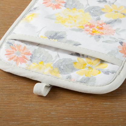 Amber Floral Oven Mitt & Pot Holder Set 2-Pack, Yellow/Coral, OM: 7"x13" & PH: 7"x10"