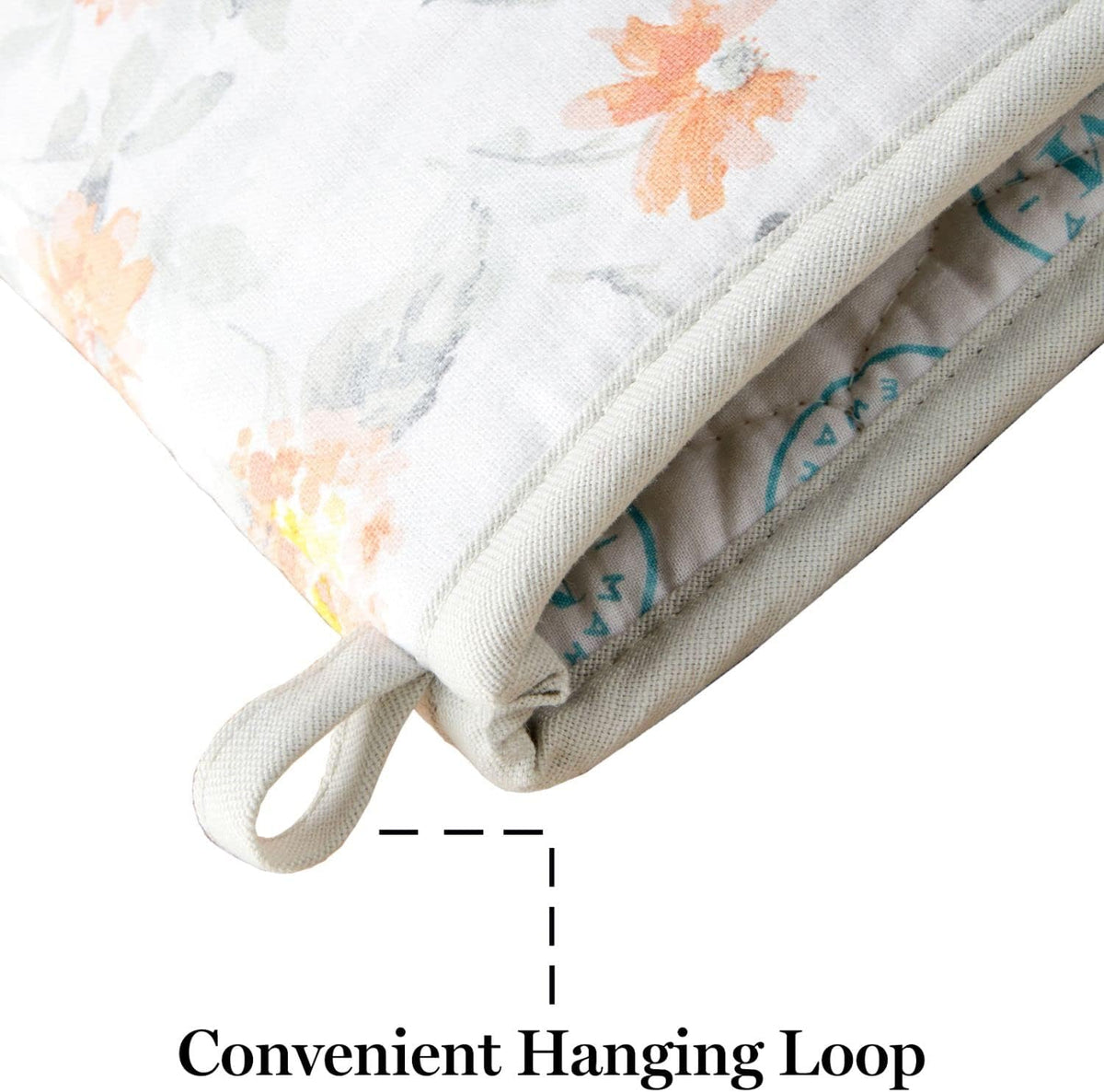 Amber Floral Oven Mitt & Pot Holder Set 2-Pack, Yellow/Coral, OM: 7"x13" & PH: 7"x10"