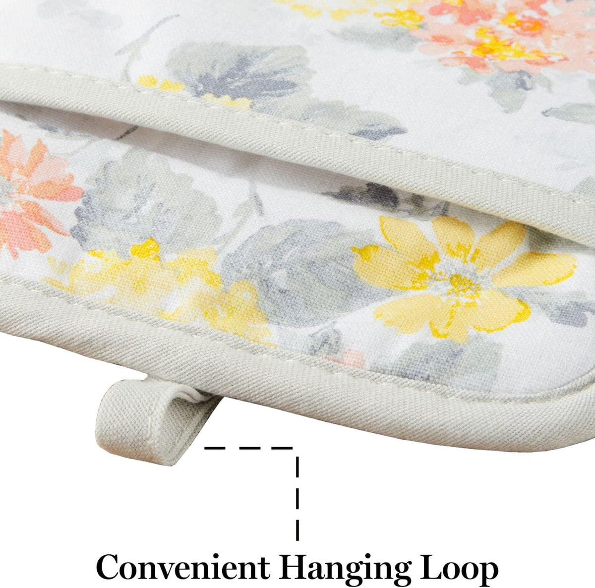 Amber Floral Oven Mitt & Pot Holder Set 2-Pack, Yellow/Coral, OM: 7"x13" & PH: 7"x10"